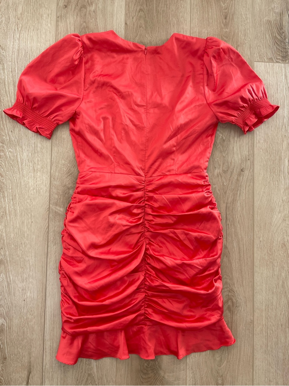 Adelyn Rae Orange-Red Ruched Wrap Mini Sateen Dress - Picture 5 of 5